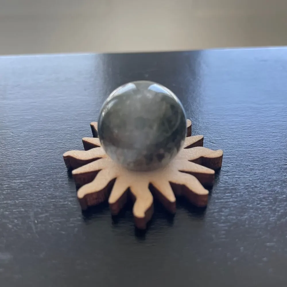 Wood Carved Sphere Holder/Stand - Sun